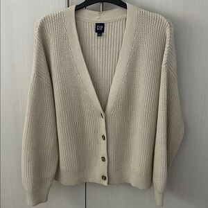 GAP Cream Textured V-Neck Button Front Cardigan